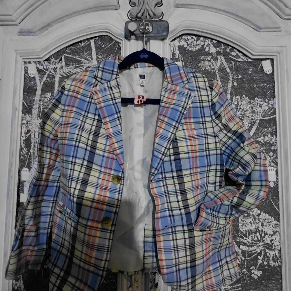 Girls Plaid Blazer Jacket in Pastel Blue by Unbranded